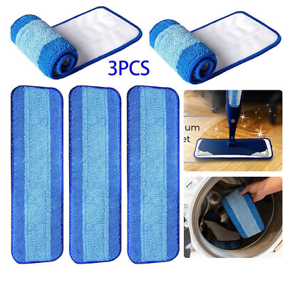 #ad 3 PCS Mop Pads Microfiber Replacement Hard Floor Washable Cleaning Flat For Bona