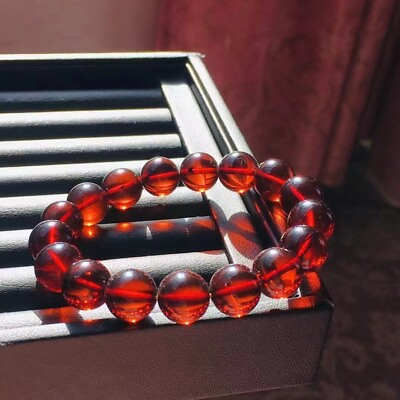 #ad Natural Blood Red Amber Gemstone Round Beads Bracelet appraisal AAAA