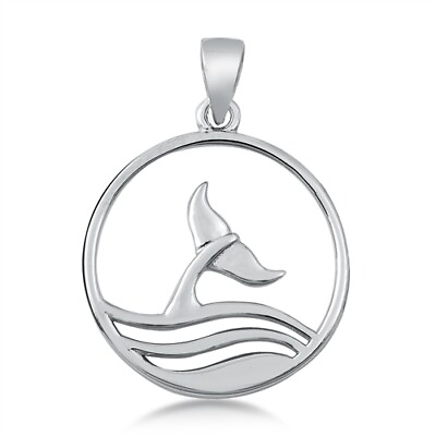 #ad Sterling Silver 925 quot;WHALE TAILquot; PENDANT 23MM WITH SNAKE CHAIN NECKLACE 18quot;
