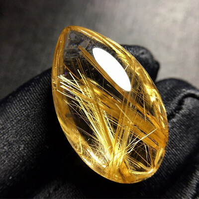 #ad 1x Citrine Mineral Specimens Crystal Rutilated Quartz Pendant Natural Hairstone