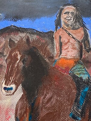 #ad INDIAN CHIEF ORIGINAL Hand Made Oil Painting Genuine Native American Old US Art