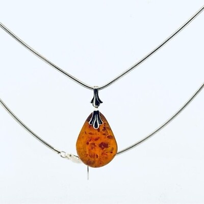 #ad Silver 925 Natural Amber Pendant in Dark Honey Cognac Baltic Pendant amp; Necklace