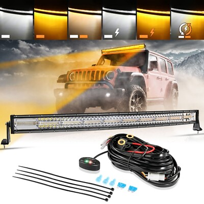 #ad AUXBEAM 42quot; Curved 300W LED Light Bar Amberamp;White Offroad Truck Work Light Bar