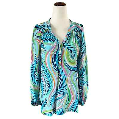 #ad Lilly Pulitzer Elsa Silk Top in Turquoise Gator Alley Size Small
