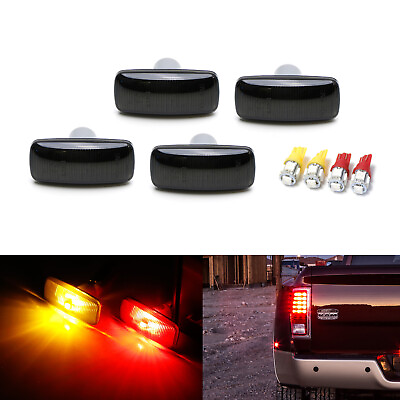 #ad Smoked Lens Front Rear Fender Side Marker Lamps w LED Bulbs For 10 18 Dodge RAM
