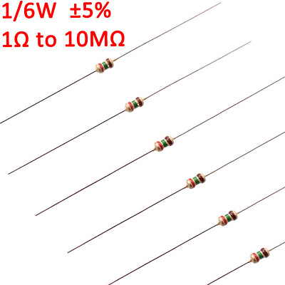 #ad 1000pcs Carbon Film Resistor 1 6W 1 8W ±5% 108 Values Available Range 1Ω to 10MΩ
