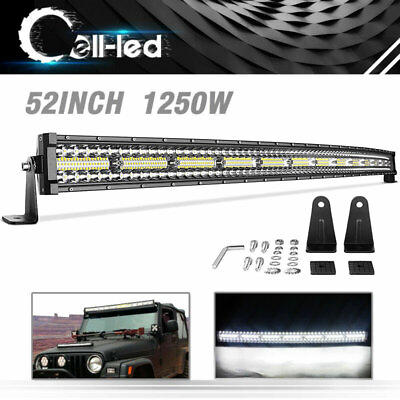 Curved 52inch 1250W Led Light Bar Flood Spot Combo Tri Row Off Road Driving Lamp