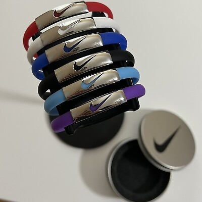 #ad #ad Nike Bracelet Adjustable Nike Silicone Wristband w Steel Clasp and Metal Tin