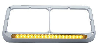 #ad Rectangular Dual Chrome Headlight Bezel w 19 Amber LED Lens Light Bar