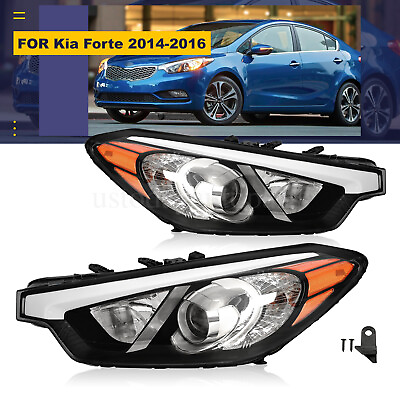 #ad Headlights Pair For 2014 2015 2016 Kia Forte LeftRight Halogen Headlamps No LED