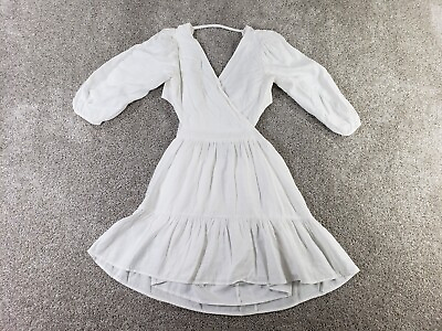 #ad Express Women#x27;s Dress Small White 3 4 Sleeve Viscose Nylon Lined