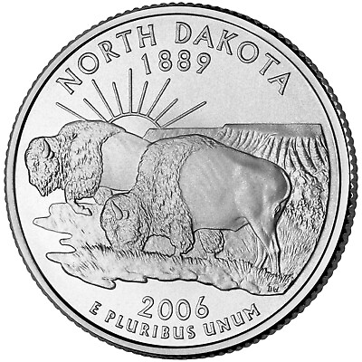 #ad 2006 D North Dakota State Quarter. Uncirculated From US Mint roll.