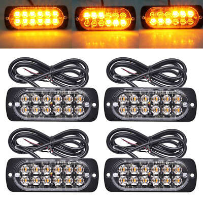 #ad 4X Amber LED Tow Truck Grill Emergency Strobe Lights Bar Caution Flash Warning