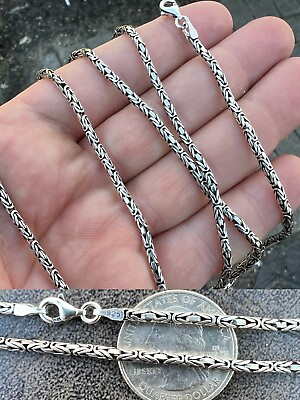#ad Solid 925 Sterling Silver Black Rhodium Byzantine Rope Chain Necklace 2mm 16 30quot;