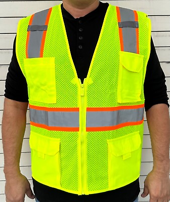 #ad 4 Pockets Yellow Mesh High Visibility Safety Vest ANSI ISEA 107 2010 #806 LM