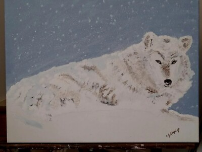 #ad Original Art Painting White Wolf Acrylic on Canvas24X18 Offered by Artist