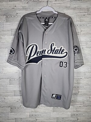 #ad Vtg Starter Penn State Nittany Lions College Gray Grey Baseball Jersey Size XL
