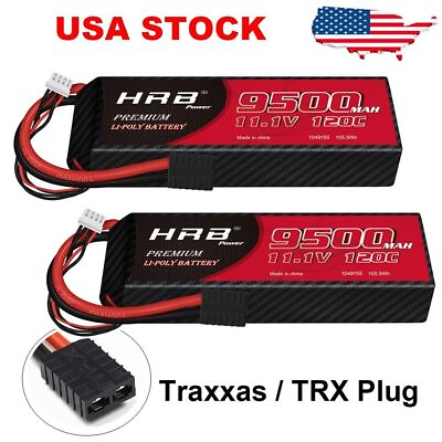 #ad 2x HRB 11.1V 3S 9500mAh TRX 120C Lipo Battery for RC Helicopter Drone Truggy Car