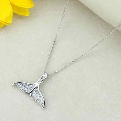 #ad Whale Tail Pendant 0.50Ct Round Natural Moissanite 14K White Gold Plated Silver