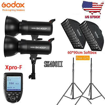 #ad US 2X Godox SK400II Studio Flash LightXpro F Fr Fuji60*90cm Grid Softbox Stand