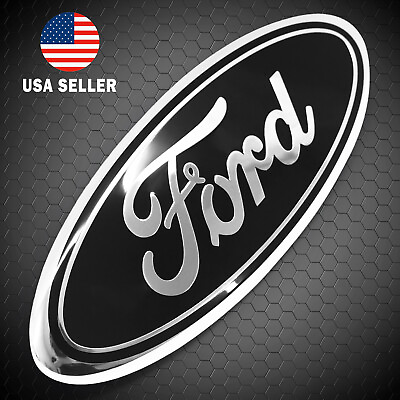 #ad FORD BLACK amp; SILVER EMBLEM OVAL 9 INCH LOGO Front Grille Tailgate Badge 2004 16