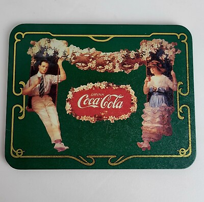#ad Vintage 1997 Coca Cola Sign Green With Flowers And Couple Swinging Kitchen Decor