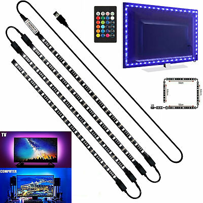#ad #ad TV LED Backlight 4 x 50CM USB 5050 RGB LED Strip Light Remote Kit 5V 30Leds M