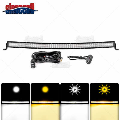 #ad #ad For Chevy Silverado GMC Sierra Amber White Strobe 52#x27;#x27; Curved Light Bar 4 Modes