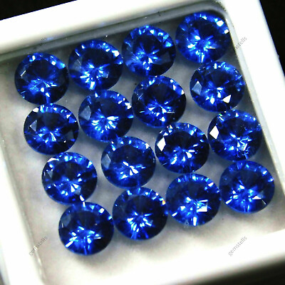 #ad 14 PCS Natural BLUE Sapphire ROUND Diamond Gemstone CERTIFIED Lot 5 MM