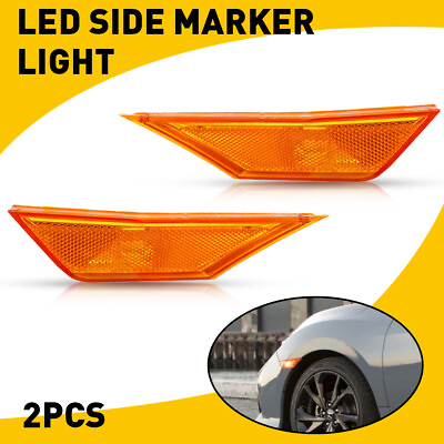 #ad For 2016 2021 Honda Civic LED Side Marker Lights Turn Signal Lamp Amber Lens New