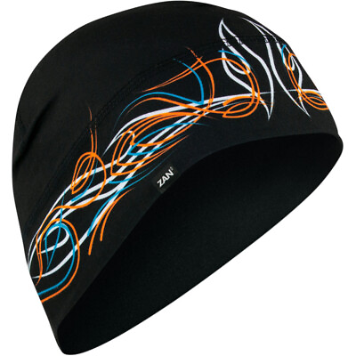 #ad Zan Headgear SportFlex Beanie Pinstripe Flame Black Orange White Blue