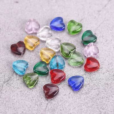 #ad 20pcs Crystal Glass Heart Shape 10mm Loose Beads For Jewelry Making DIY Findings