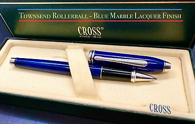 #ad Cross Townsend Rollerball Blue Marble amp; Rhodium Plated Trim. Vintage USA W CASE