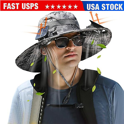#ad Wide Brim Solar Fan Outdoor Fishing Hat Sunscreen Sun Hat with Fan