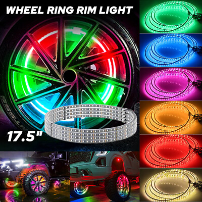 #ad 17.5#x27;#x27; Double Row RGB Wheel LED Lights For Truck Change Strobe Switch Control