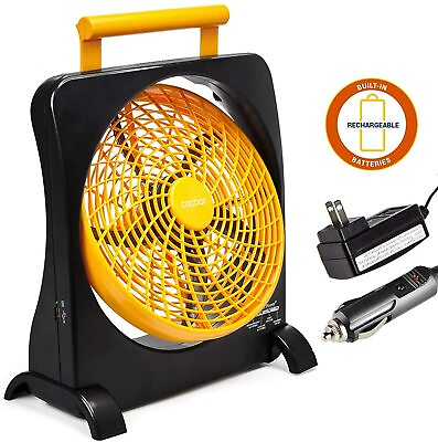 #ad O2COOL 10quot; Rechargeable Battery Operated Fan Portable for Emergencies Orange