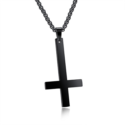 #ad Inverted Cross Pendant Necklace Stainless Steel Male Female Jewelry Necklace