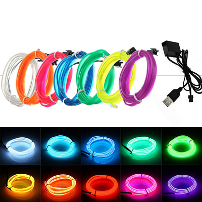 Neon LED Light Glow EL Wire String Strip Rope Tube Decor Party USB Controller
