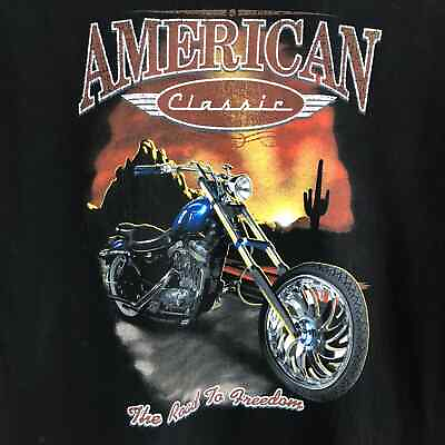 #ad American Classic The Road to Freedom Motorcycle T Shirt XL Black Short Sleeve
