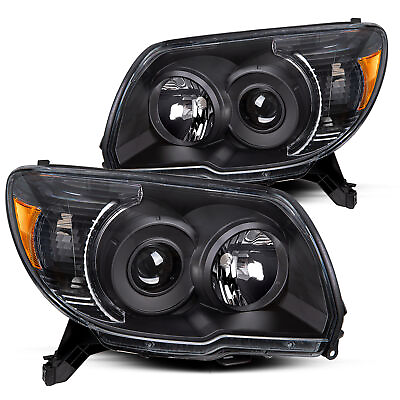 #ad For 2006 2009 Toyota 4Runner Black Headlights Assembly Amber Corner Lamps Set