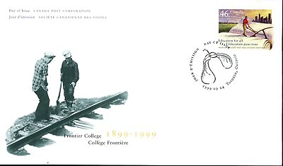 #ad #ad Canada OFDC#1810 Frontier College farmer ploughing an open book 1999 46¢