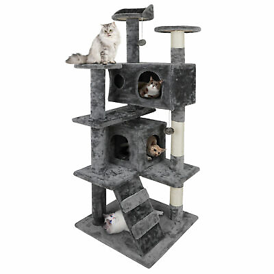 #ad Gray Cat Tree Tower Activity Center Large Playing House Condo Rest Cat 55quot;