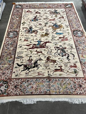 #ad Beautiful and Soft Silk Carpet Hunting Design 6.56 X 9.84SQF