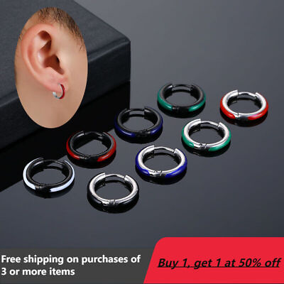 #ad 1PC Stainless Steel Huggie Hoop Earrings Unisex Fashion Jewelry for Women Men