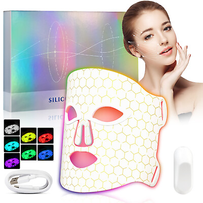 #ad 7 Colors LED Red Light Face Mask Light Therapy Rechargeable for Facial Skin Care