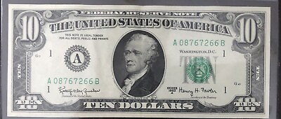 #ad 1963 Ten Dollar Bill 10 $ Federal Reserve Note Series A Old Money