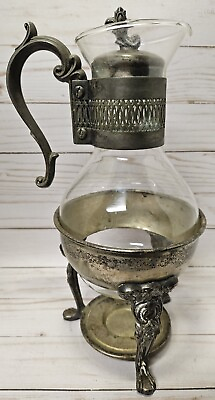 #ad #ad Federal Glass Company Silverplate Glass Coffee Tea Carafe Pitcher Warming Set