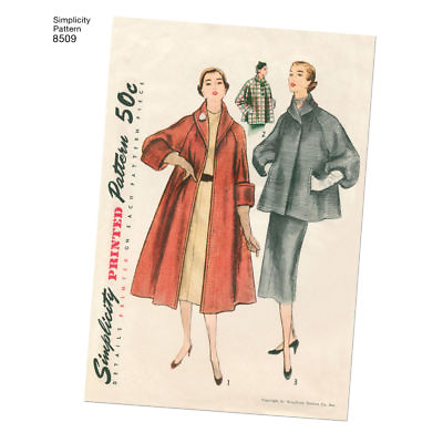 #ad S8509 Simplicity 8509 SEWING PATTERN Vintage 1950s Lined Coat Jacket Sleeve Var
