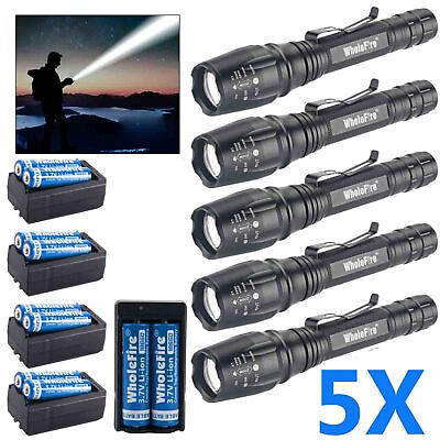 #ad 1 5 Pack Super Bright 990000LM LED Tactical Flashlight Rechargeable Police Torch