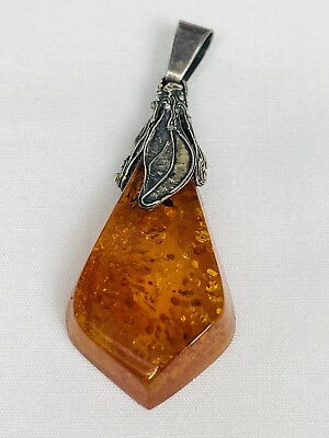 #ad Large Vintage Sterling Silver 925 Honey Baltic Amber Handmade Necklace Pendant